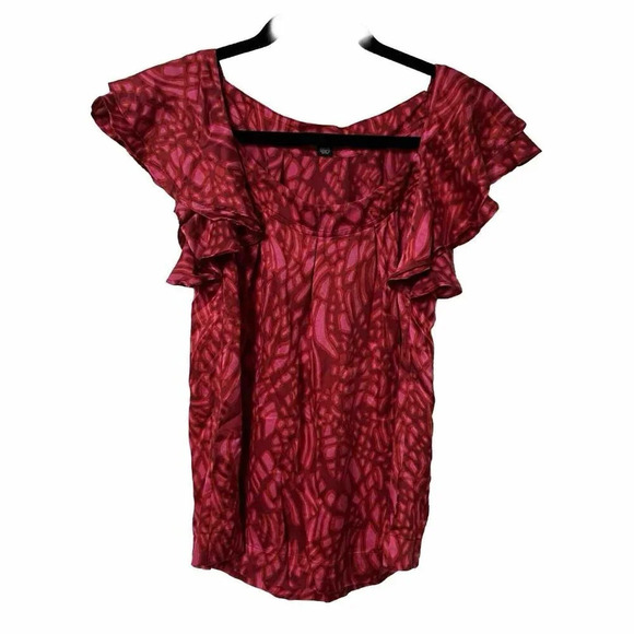 Banana Republic 100% Silk Pink Red Ruffle  Sleeve Top Womens XS Barbie Y2K - Picture 1 of 4